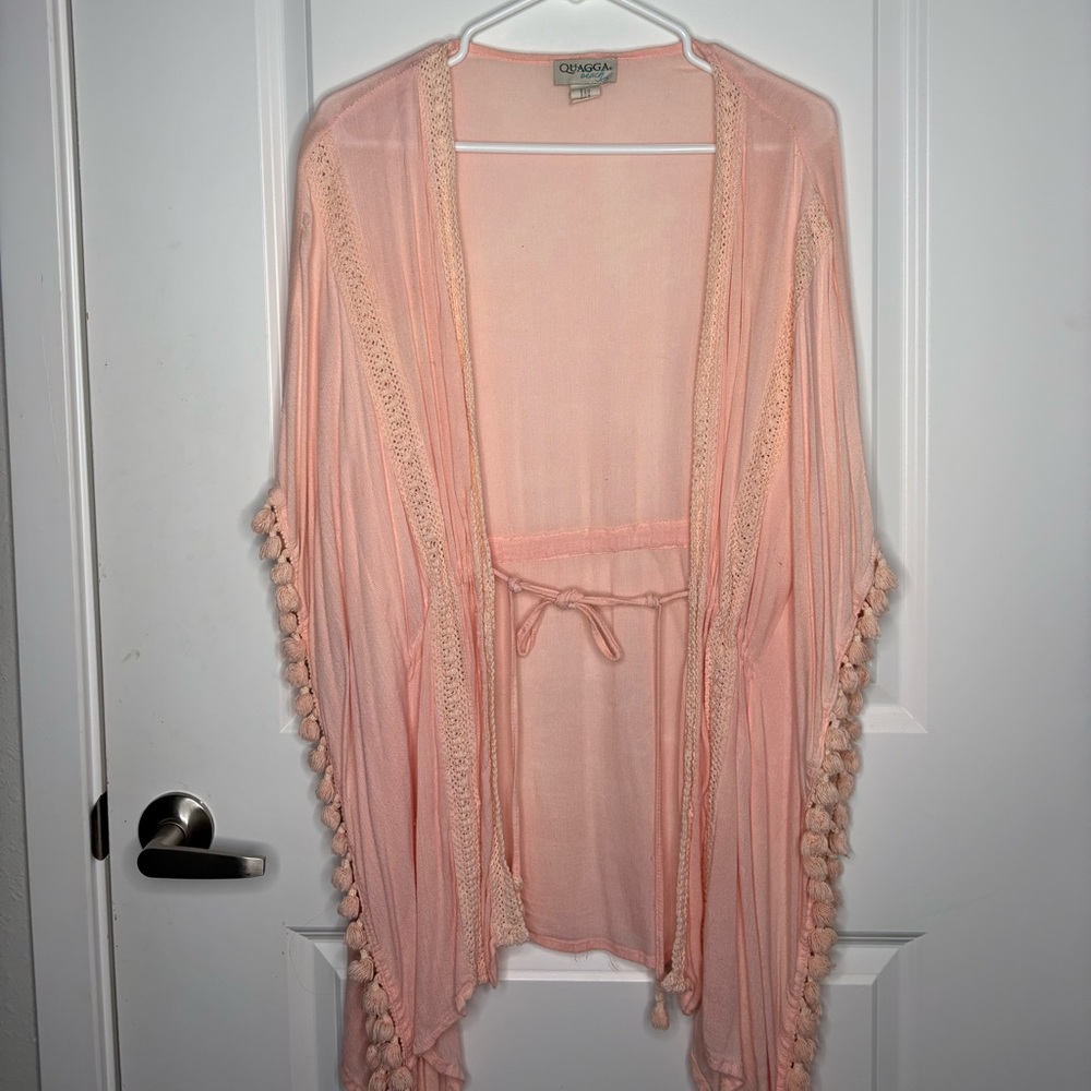 Pink Relaxed Tie Front kimono for women